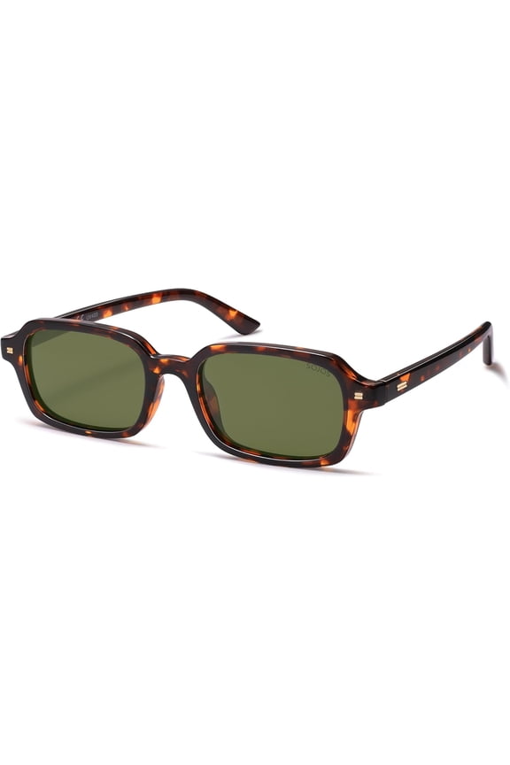 Retro Rectangular Sunglasses, UV400 Protection, Tortoise Shell Frame, Green Lens