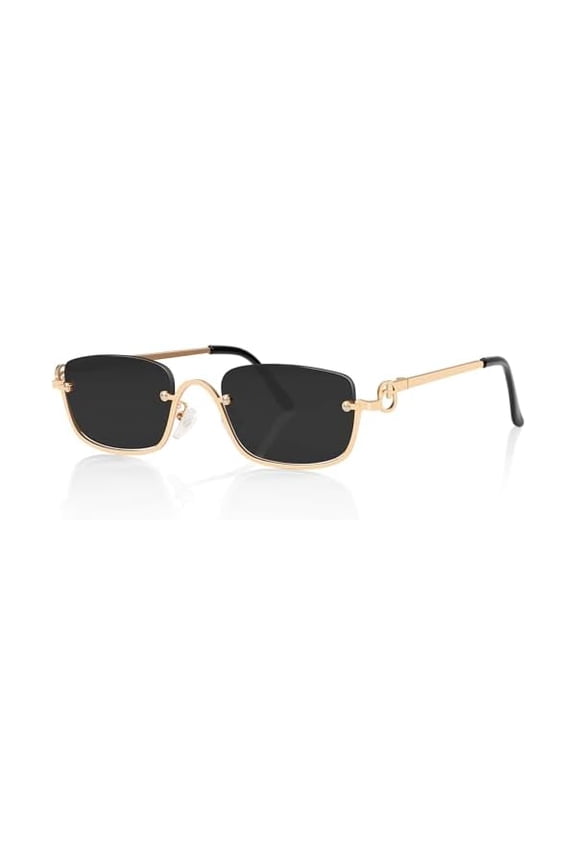 Retro Rectangular Y2k Sunglasses for Women, 2025 Trendy Narrow Gold Semi-Rimless Sun Glasses 90s Sunnies