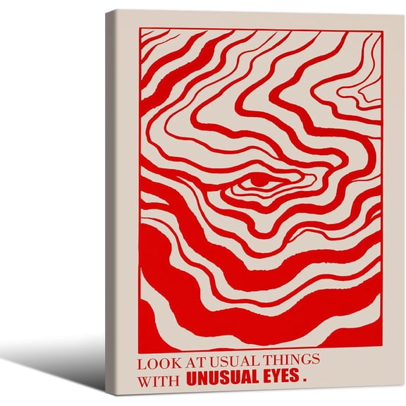 Retro Red Abstract Eye Canvas Wall Art Vintage Hippie Trippy Poster Affirmation Quotes Wall Decor 08x10 inch Framed 60s 70s Psychedelic Quirky Prints for Apartment