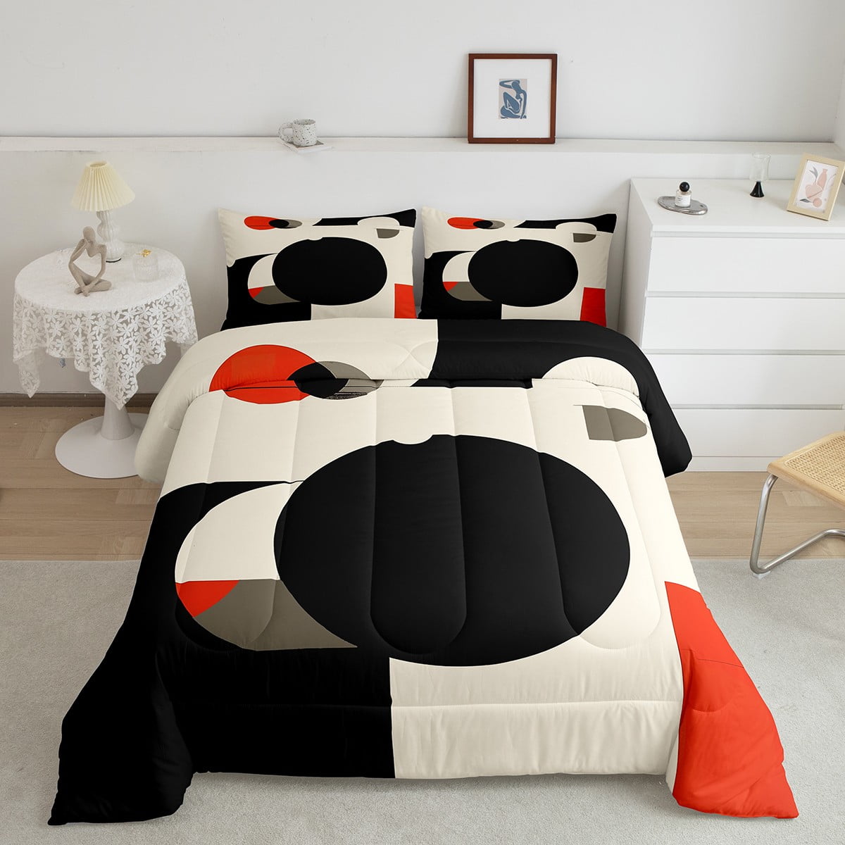 Retro Red Black and Gray Comforter Set King Size,Abstract Geometric ...
