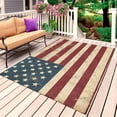 thumbnail image 1 of Retro Red Blue American Flag Outdoor Rug for Patio/Deck/Porch, Non-Slip Large Area Rug 3 x 5 Ft, US Flag Vintage Stars Indoor Outdoor Rugs Washable Area Rugs, Reversible Camping Rug Carpet Runner, 1 of 8