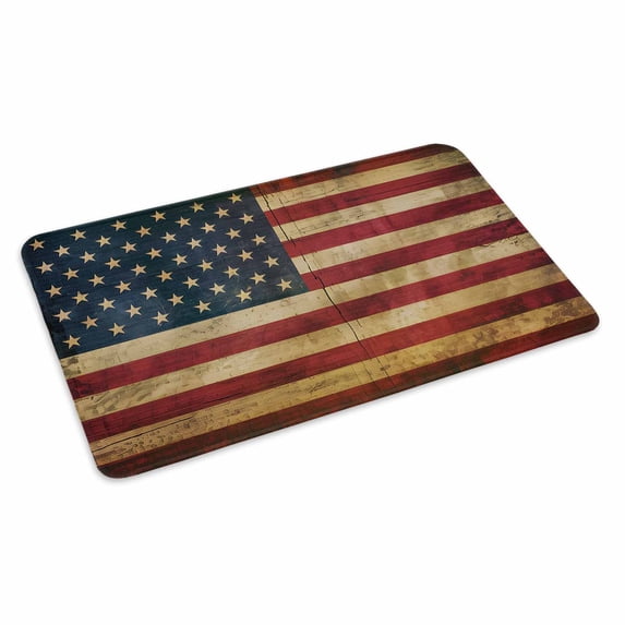 Retro Red Blue USA Flag Doormat Outdoor Entrance 16"x24", American Flag Vintage Absorb Moisture Dirt Door Mats, Non-Slip Rubber Backing Floor Mats Indoor, Low-Profile Front Door Rugs