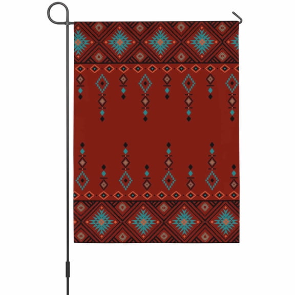 Retro Red Bohemian Garden Flag 12 x 18 Inches, Vintage National Ethnic Tribe Abstract Geometric Weather Proof Outdoor Patio Flags Double Sided Small Garden Decoration for Yard Outside Home