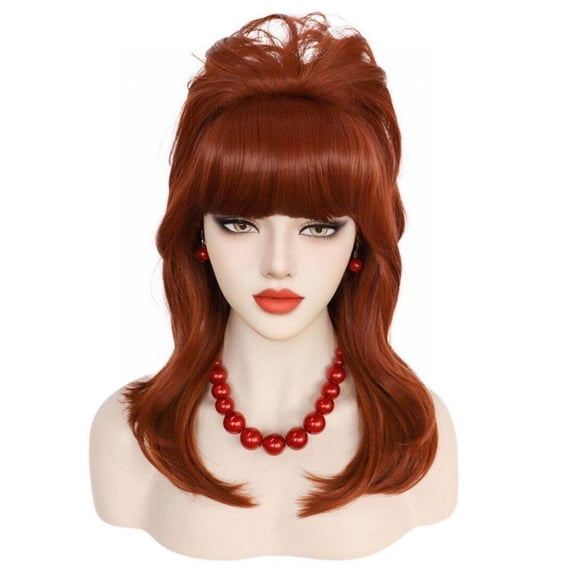 Retro Red Brown Bangs, Big Wavy Wig, Fluffy High Skull Top, Versatile For Women's Daily Parties