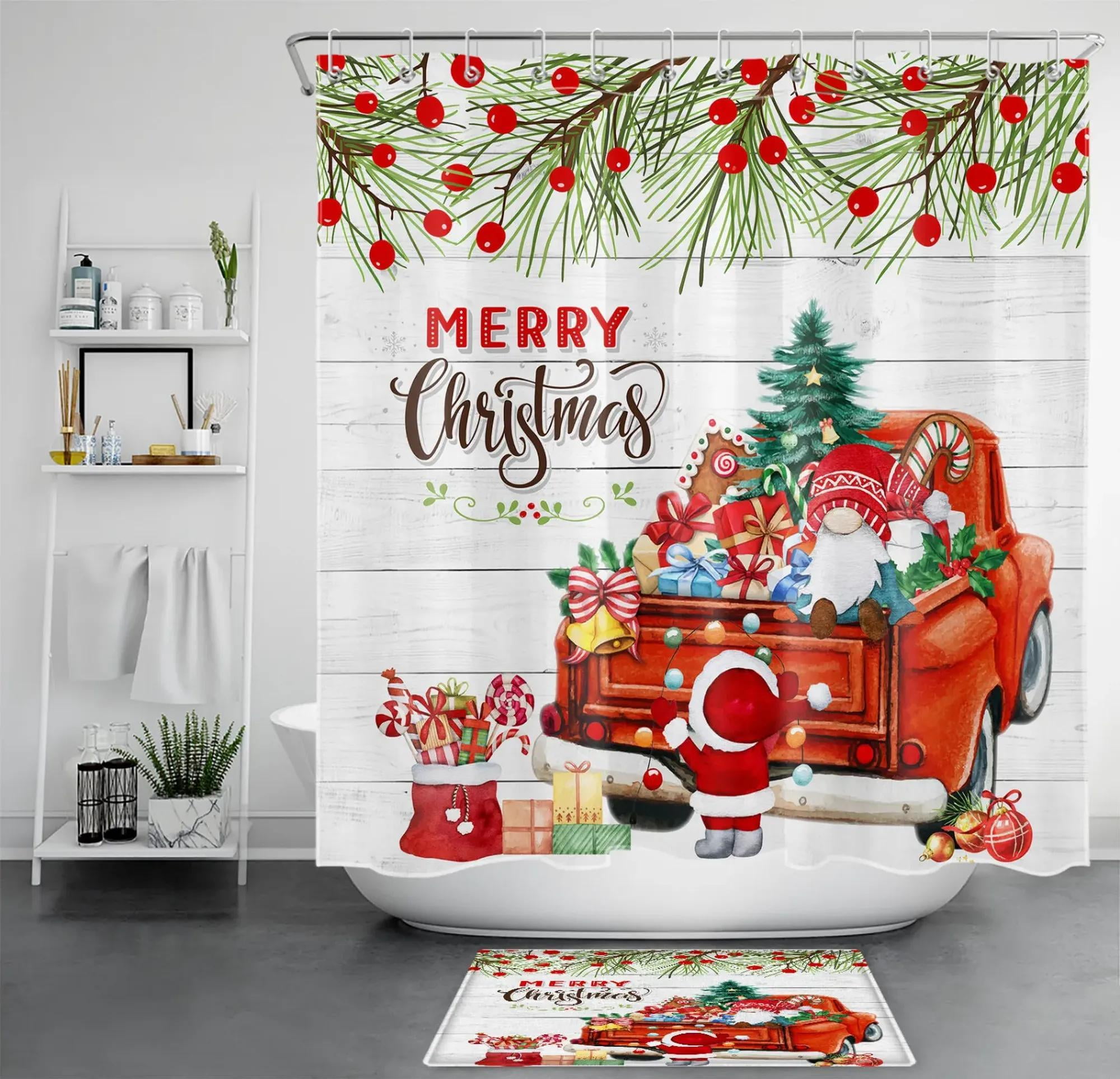 Retro Red Candy Box Christmas Truck Bathroom Set with Festive Vintage