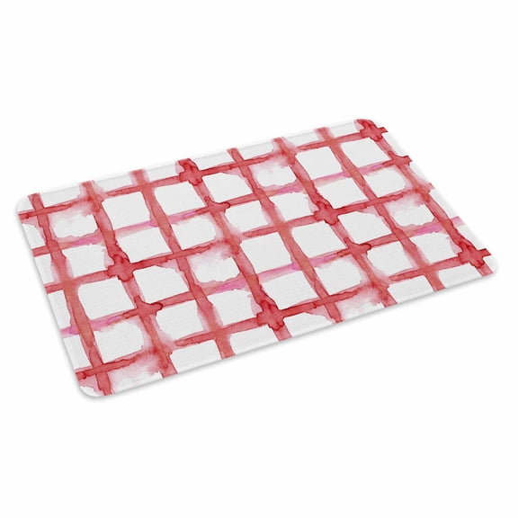 Retro Red Checkered Doormat Watercolor Lines Geometric Minimalist Non Slip Low Profile Rubber Door Mat Washable Absorbent Indoor Front Door Mat Entryway Rug Entrance Carpet 24x36 Inch