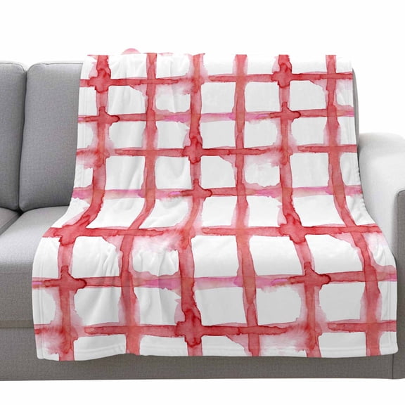 Retro Red Checkered Fleece Throw Blanket Lightweight Watercolor Lines Geometric Minimalist Fuzzy Flannel Throws Super Soft Cozy Flannel Blanket for Couch, Sofa, Bed, Travel 40"x50"