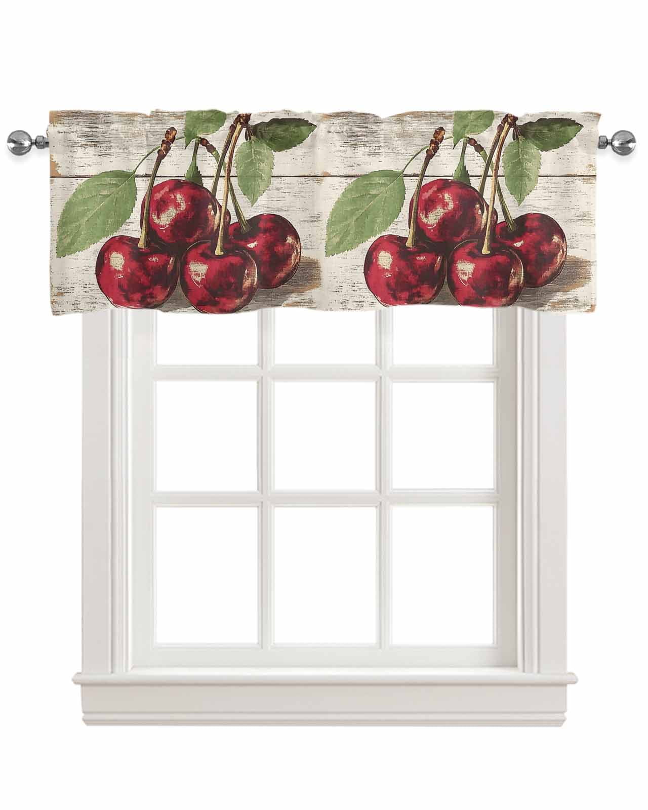 Retro Red Cherry Kitchen Valances for Windows Farmhouse Linen Window ...