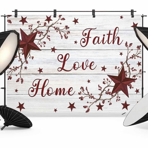 Retro Red Country Stars Photography Backdrop 7x5FT, Faith Love Home Berries White Wood Striped Photo Backdrops, Background for Photography Studio Photo Studio Background, Back Drop for Photoshoot
