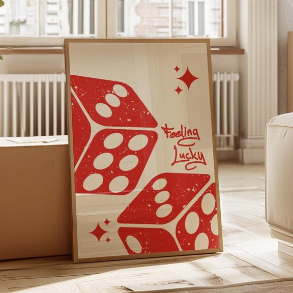 Retro Red Dice Wall Art Print, Feeling Lucky Poster UNFRAMED PAPER POSTER, Home Decor, Vintage Gift, Living Room Dercor