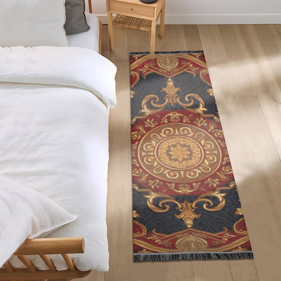 Retro Red Mandala Runner Area Rug 2x6 Soft Non-Slip Washable Bedside Carpet for Hallway Bedroom Living Room Home Decor