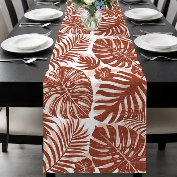 Retro Red Monstera Table Runner 70 Inches Long,Dining Table Runners Dresser Scarves,Palm Tree Leaf Boho Botanical Tropical Kitchen Coffee Tablerunner for Tabletop Party Birthday Wedding 13"x70"