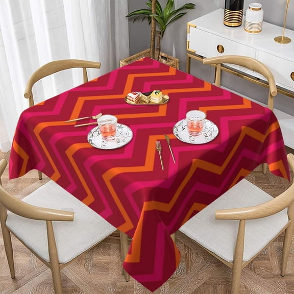 Retro Red Orange Hot Pink Chevron Soft Tablecloth Square Dinng Table Covers for Kitchen & Table Linens 60" x 60"