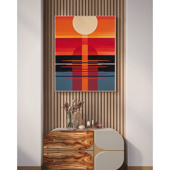 Retro Red Sunset Minimal Fresco Style Wall Decor Unframed Paper Print