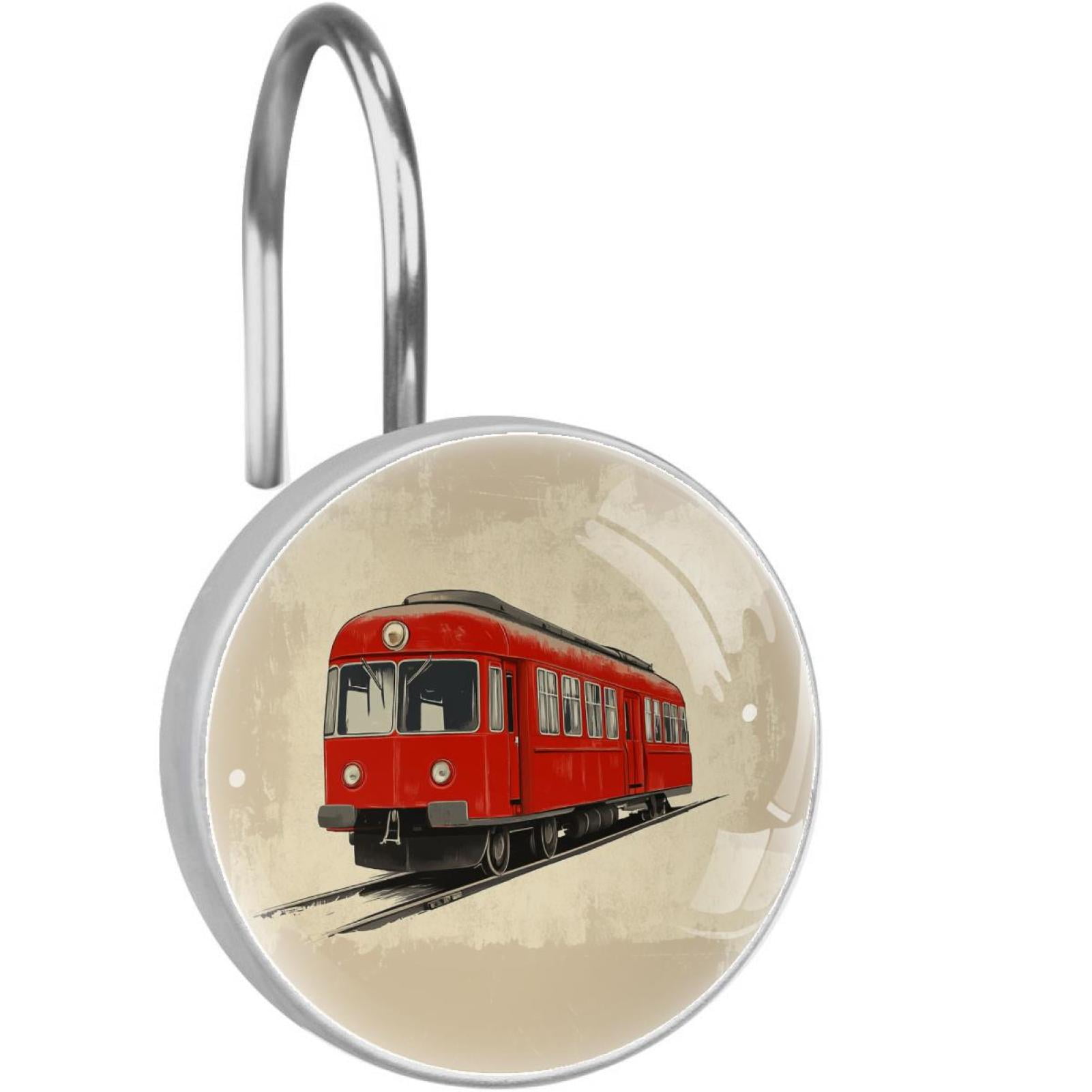 Retro Red Tram Shower Curtain Hooks Round Crystal Glass, Set of 12 Shower Curtain Rings - Shower Hooks for Curtain Shower Rings
