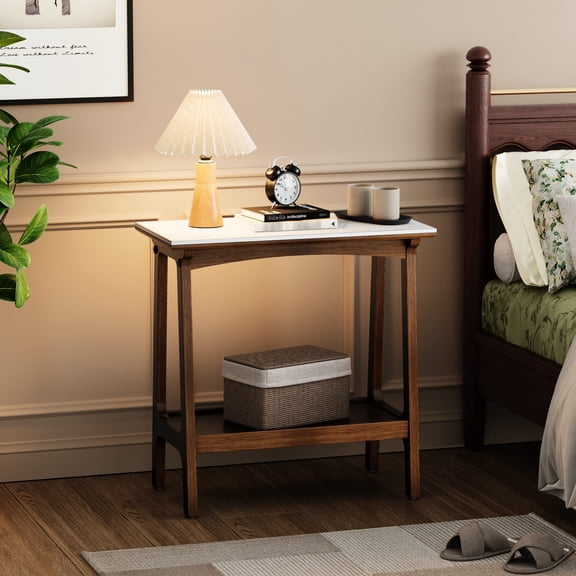 Retro Reddish Brown End Table | Can Be Used in Patio or Garden | Rock Plate - Clad MDF | Solves the Problem of Limited Space for Small Items
