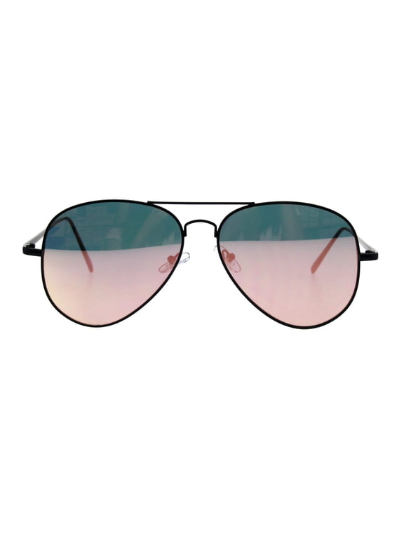 Retro Reflective Color Mirror Lens Metal Rim Officer Cop Sunglasses Black Pink
