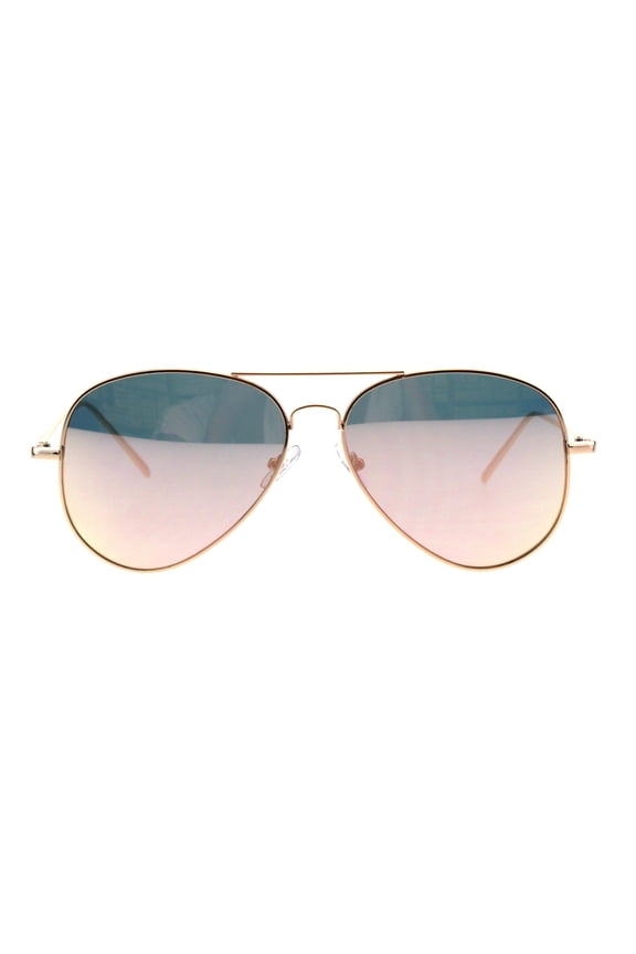 Retro Reflective Color Mirror Lens Metal Rim Officer Cop Sunglasses Gold Peach