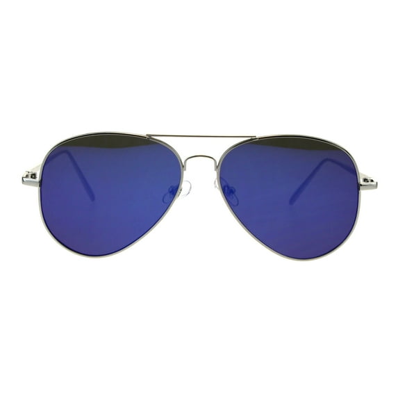 Retro Reflective Color Mirror Lens Metal Rim Officer Cop Sunglasses Silver Blue