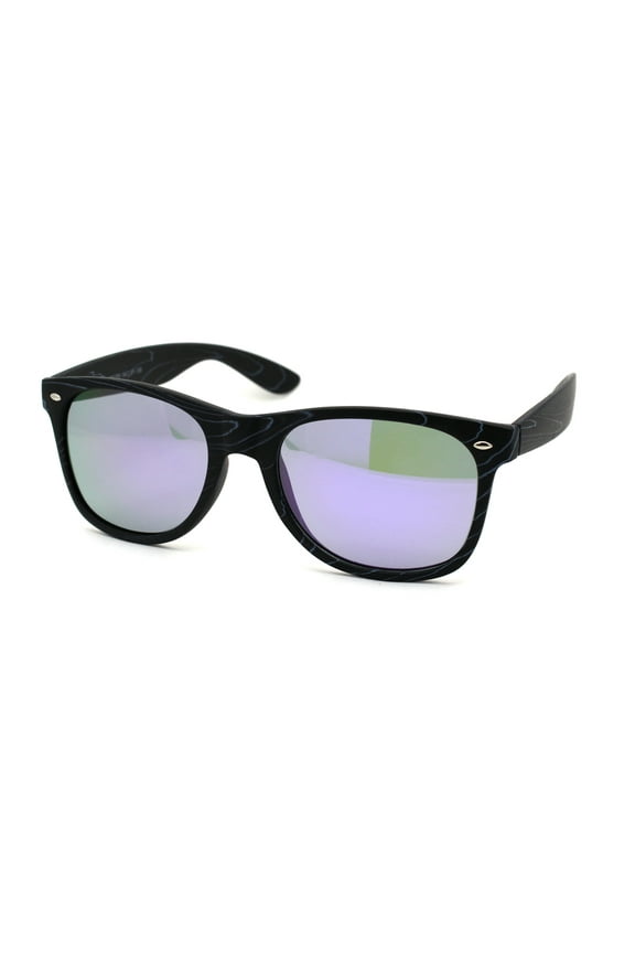 Retro Reflective Color Mirror Wood Grain Hipster Horn Rim Sunglasses Black Wood Purple Mirror
