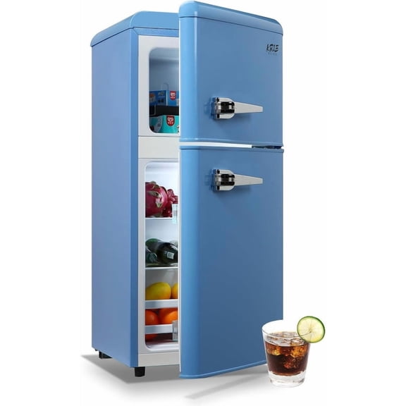 Retro Refrigerator with Freezer 3.5 Cu.Ft with 7 Level Adjustable Thermostat Control 2 Door Energy Saving Top-Freezer Blue
