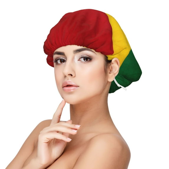Retro Reggae-Rastafarian Flag Satin Bonnet Adjustable Hair Bonnet For Sleeping Hair Bonnets For Women Curly Natural Hair