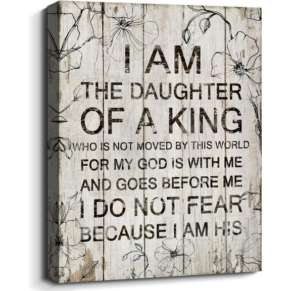 Retro Religious Wall Decor Inspirational Quote Bible Verse Wall Art I am the Daughter of A King Christian Scripture Print Artwork for Bedroom Girls Room Meaningful Daughter Gifts 12x16inch