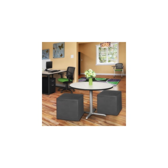 Retro Renaissance Square Vinyl Ottoman Set of 2 in Grey Upholstery Measuring 22" x 22" x 19" Ideal for Lounges and Waiting Areas