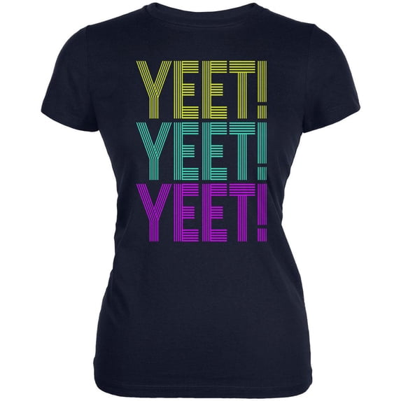 Retro Repeat Yeet 70s 90s Juniors Soft T Shirt Navy MD