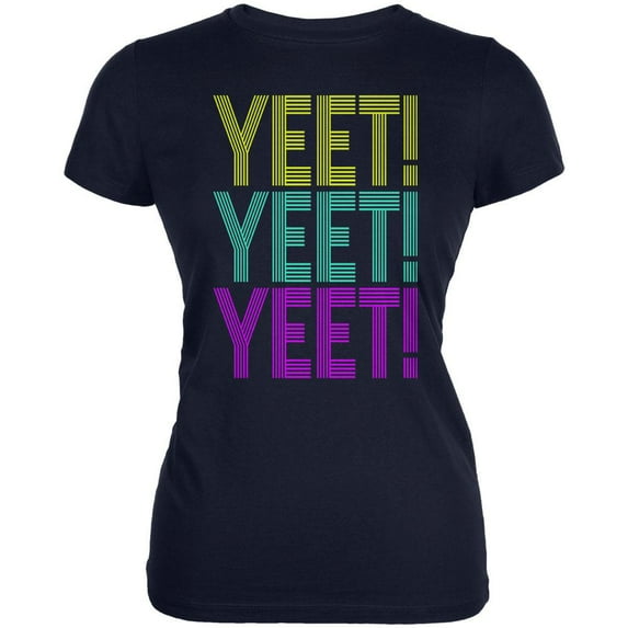 Retro Repeat Yeet 70s 90s Juniors Soft T Shirt Navy SM