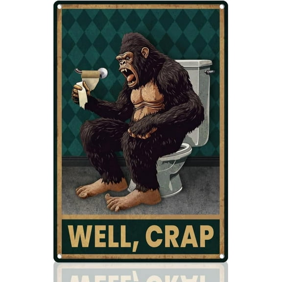 Retro Restroom Bigfoot Well Crap Tin Sign Vintage Sasquatch Sign Bathroom Wall Decorations for Home Bar Pub Cafe Farm Room Metal Plaque Classic Poster 16×12 Inch
