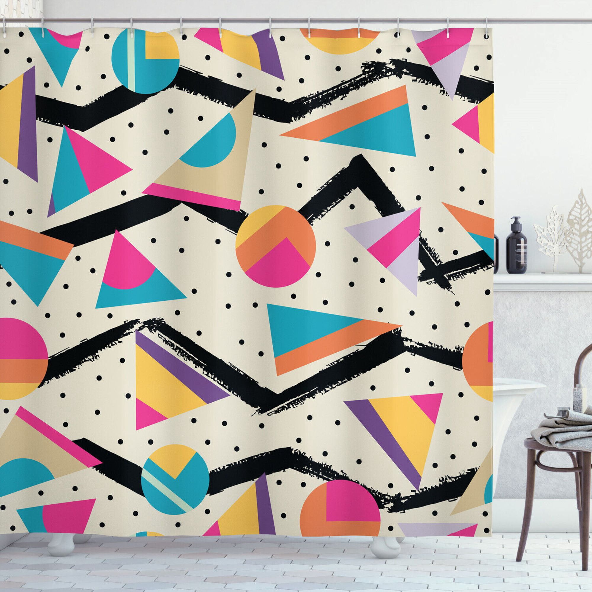 Retro Revival Groovy 80sInspired Shower Curtain with Memphis Print
