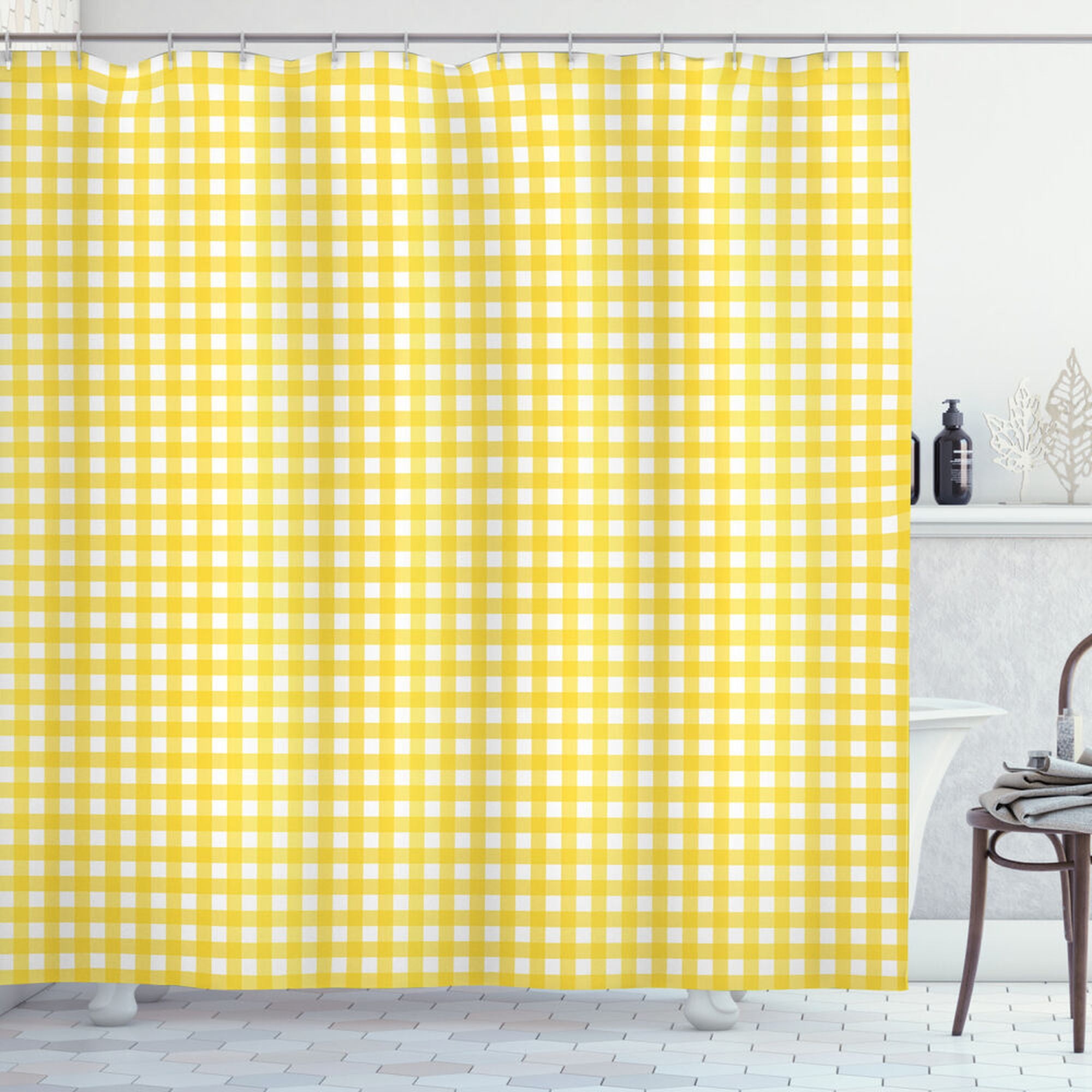Retro Revival Vintage Yellow Checkered Shower Curtain A Nostalgic