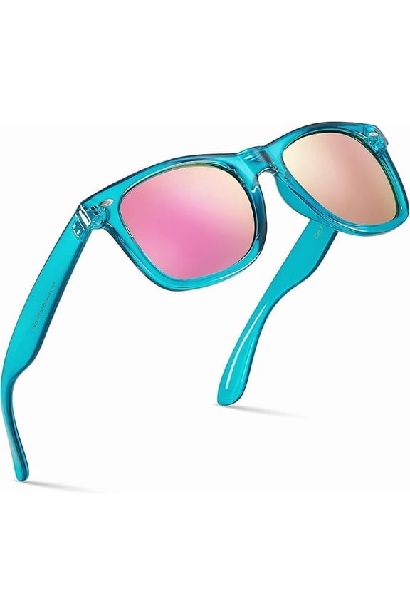Translucent Turquoise 80s Sunglasses with Revo Rose Gold Mirror Lens - UV Protection