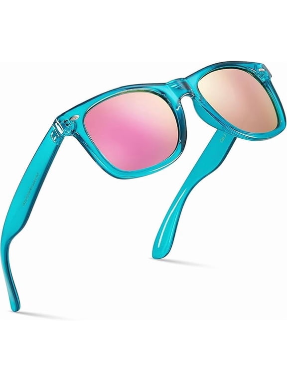 Translucent Turquoise 80s Sunglasses with Revo Rose Gold Mirror Lens - UV Protection