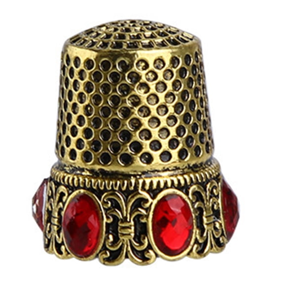 Retro Rhinestones Thimble Portable Finger Protectors Guard for Embroidery Needlework Hand Quilting Dressmaking Project