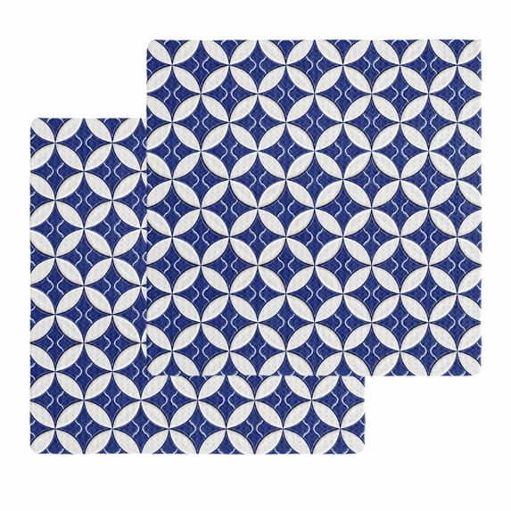 Retro Rhombus Kitchen Dish Towels for Drying Dishes Set of 2, Morocco Abstract Geometric Art Navy Blue Waffle Weave Microfiber Hand Tea Bathroom Towels Quick Dry & Absorbent Towel 12x12