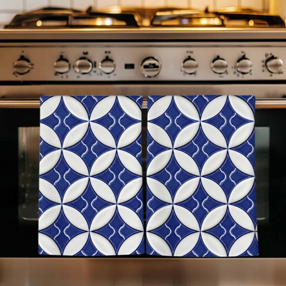 Retro Rhombus Kitchen Towels Set of 1, Morocco Abstract Geometric Art Navy Blue Absorbent Dish Towels for Kitchen, Microfiber Hand Towel, Quick Drying Tea Towel for Cleaning Decorative Dishcloths
