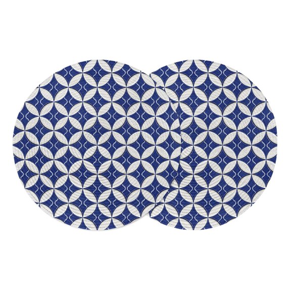 Retro Rhombus Round Placemats Set of 2 Morocco Abstract Geometric Art Navy Blue Place Mats Indoor Woven Table Mats Washable Heat-Resistance Braided Dining Table Placemats for Kitchen Party 13 Inch
