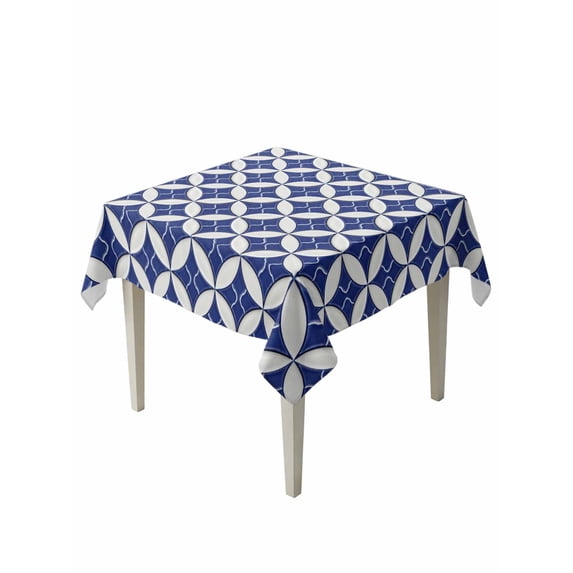 Retro Rhombus Suqare Tablecloth - 60 x 60 Inch, Morocco Abstract Geometric Art Navy Blue Waterproof & StainResistant Tablecloth, Washable Oil-proof Table Cover for Dining/Party/Wedding/Camping/Buffet