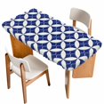 thumbnail image 1 of Retro Rhombus Table Cloths for 5 Foot Rectangle Tables, Morocco Abstract Geometric Art Navy Blue Patio Waterproof Elastic Fitted Tablecloths, Washable Rectangular Table Cover for Camping, 1 of 8