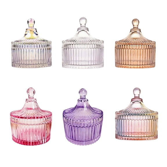Retro Ribbed Glass Storage Vessel, Equipped with Sealed Lid, Suitable for Candy Holding, Small Ornament Keeping, Desktop Tidying, Household Daily Storage and Interior Decoration Usage, A