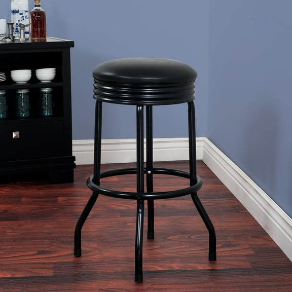 Retro Ribbed Swivel Bar Stool - Black