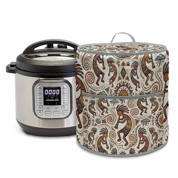 Retro Rice Cooker Cover 8 Quart Abstract Tribes Man Playing Music Cartoon Vintage Pressure Cooker Cover Appliance Protector Dust Case with Pocket and Handle for Kitchen