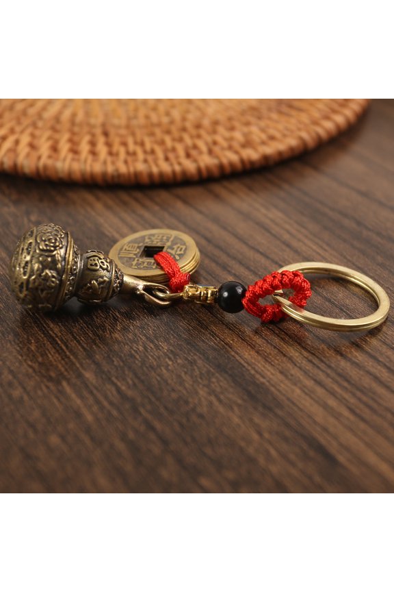 Retro Rich Gourd Metal Keychain Pendant with Middle Opening, Pure Copper National Style Gift for Holiday or Everyday Use