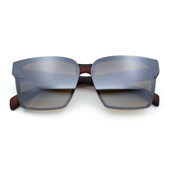 Retro Rimless Horn Rim Plastic Rectangular Classy Fashion Sunglasses Brown - Gold Mirror