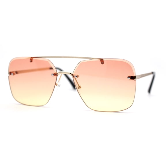 Retro Rimless Rectangle Bevel Lens Luxury Sunglasses Gold Orange Yellow