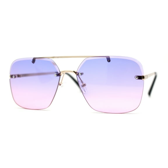 Retro Rimless Rectangle Bevel Lens Luxury Sunglasses Gold Purple Pink