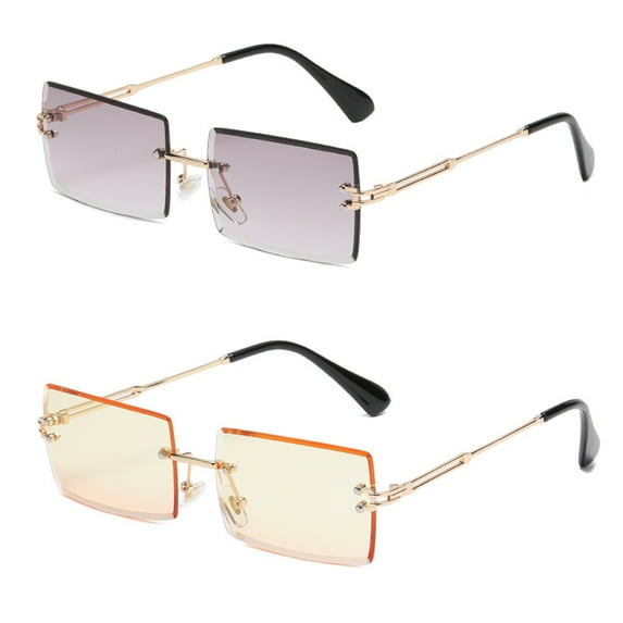 Retro Rimless Rectangle Sunglasses for Women Men Tinted Lens Gold Metal Frameless Vintage Square Glasses