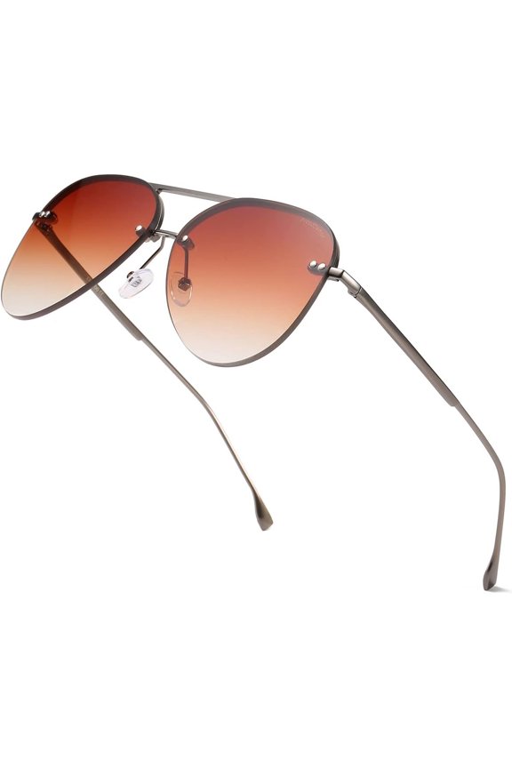 Retro Rimless Women Aviator Sunglasses Classic Lady Sun Glasses black Gradient Mirrored Lens Bold Shades